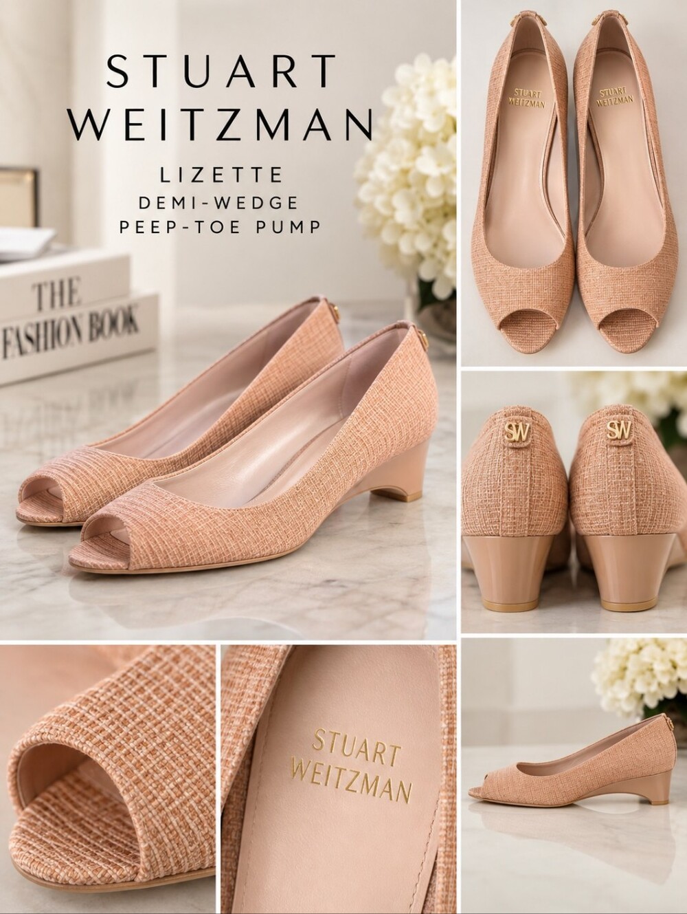 Stuart Weitzman Lizette Nude Peep Toe Wedge Pumps Size 6